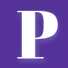 A white P on purple background.