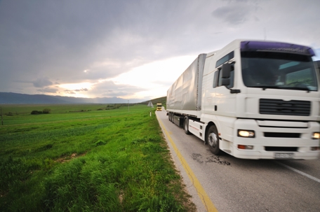 sideview of a truck in a highway